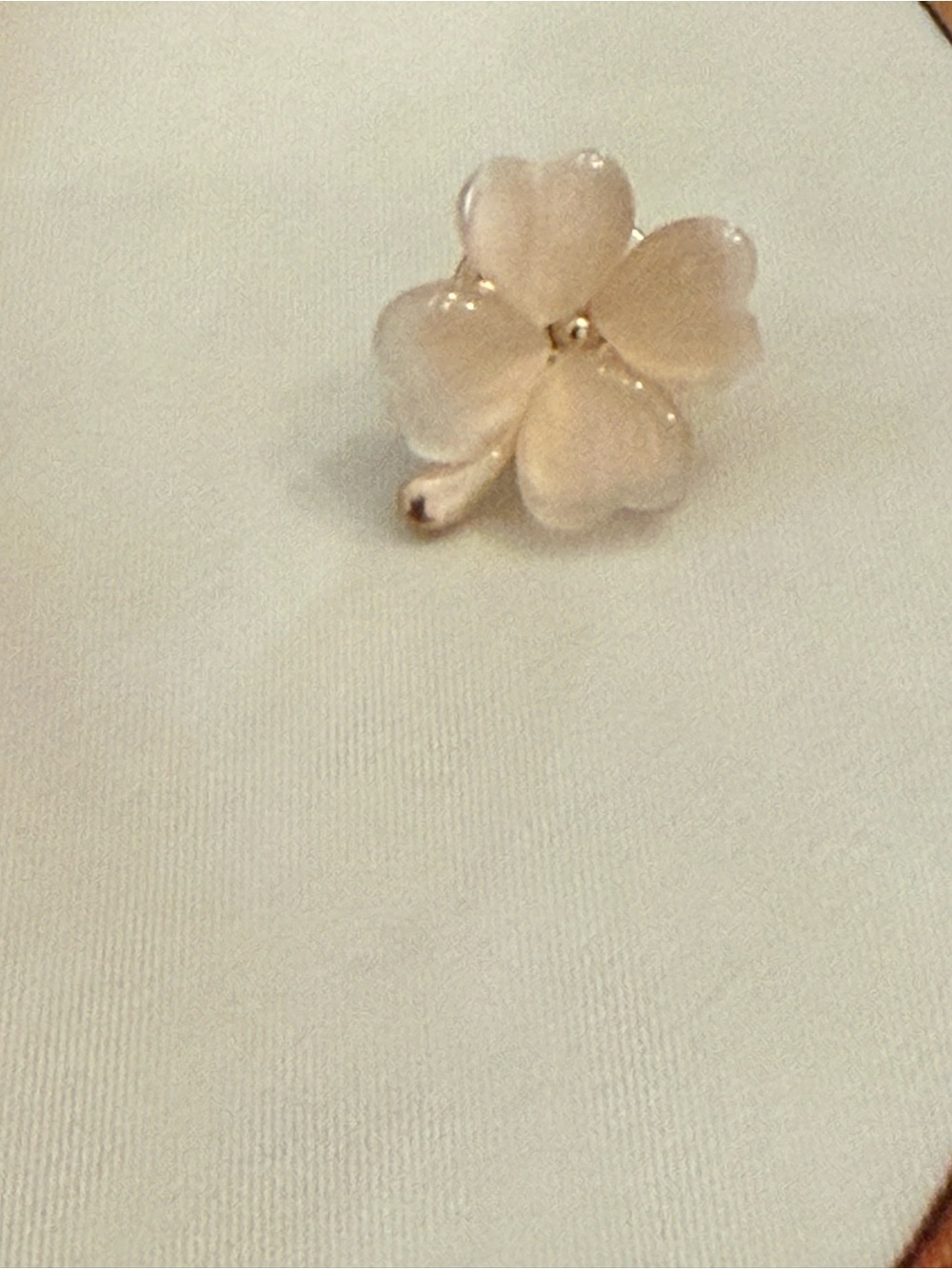 Delicate Cream Four-Leaf Clover Flower Lapel Pin